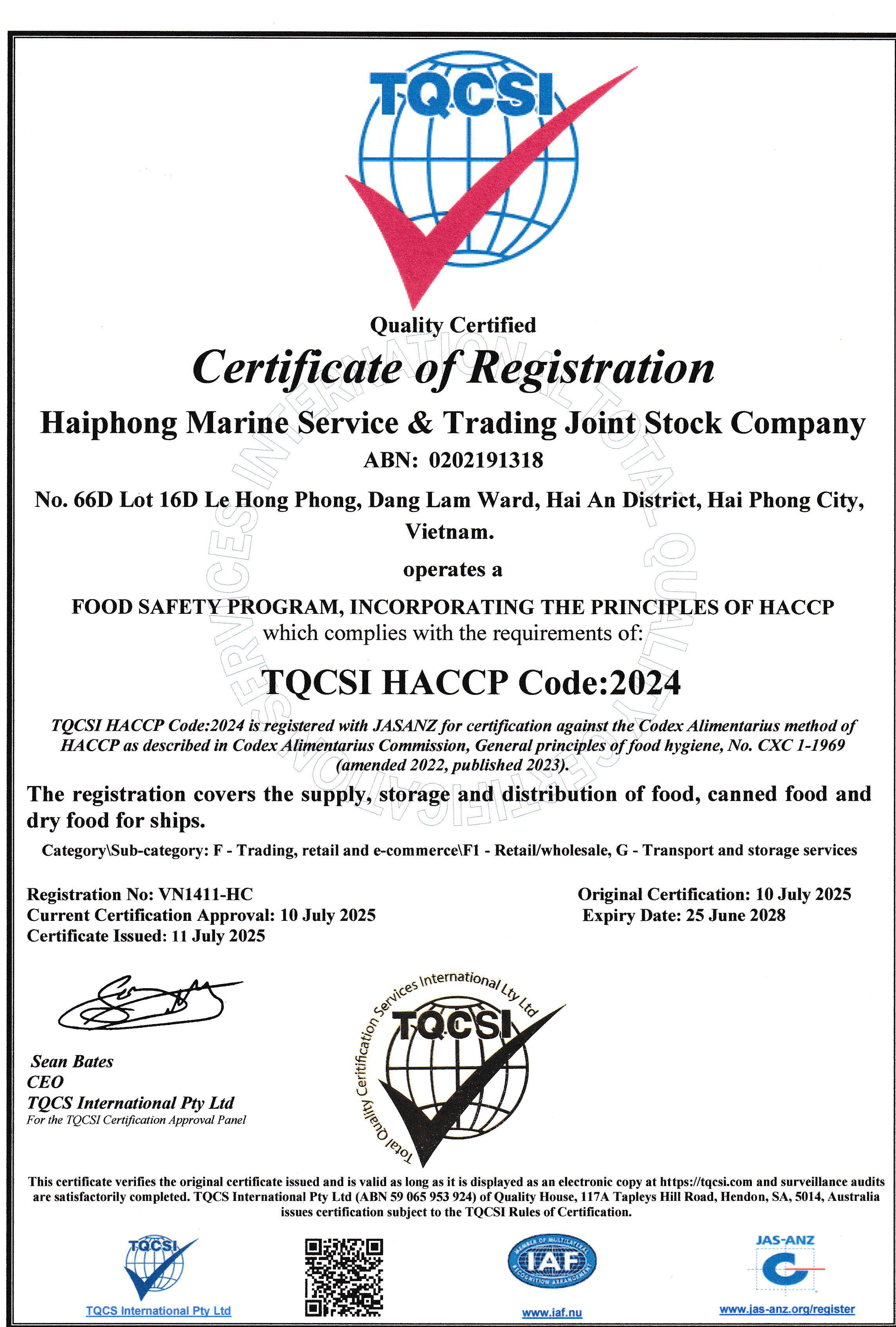 Chứng nhận ISO TQSI HACCP